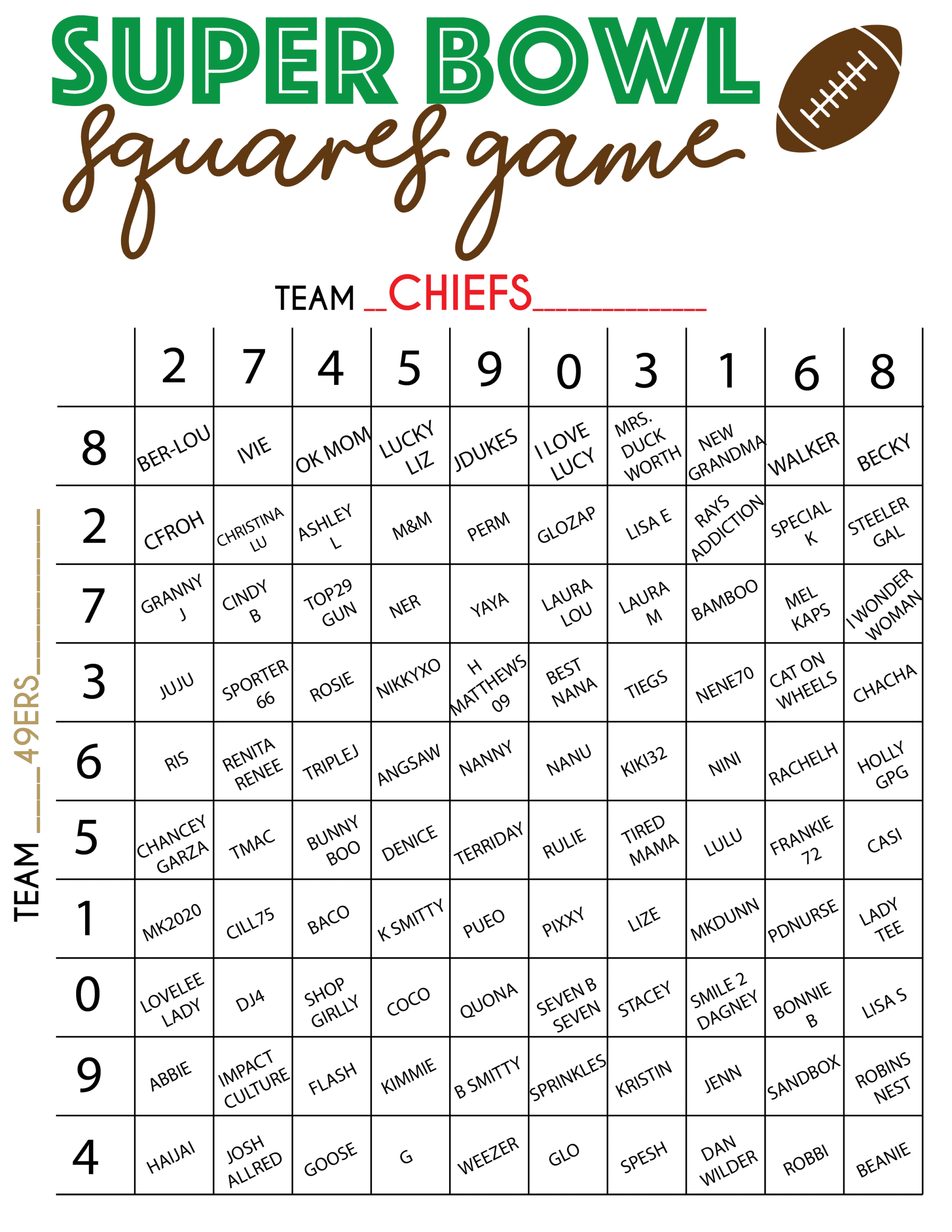 free printable super bowl squares template - play party plan